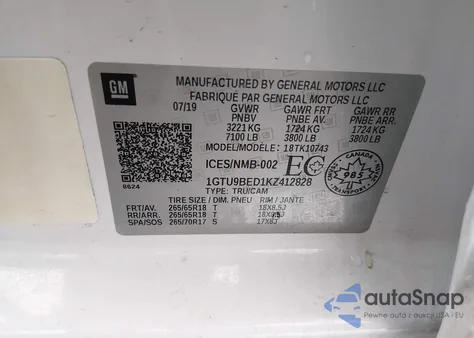 2019 GMC Sierra 1500 Sle from USA, damaged, VIN 1GTU9BED1KZ412828